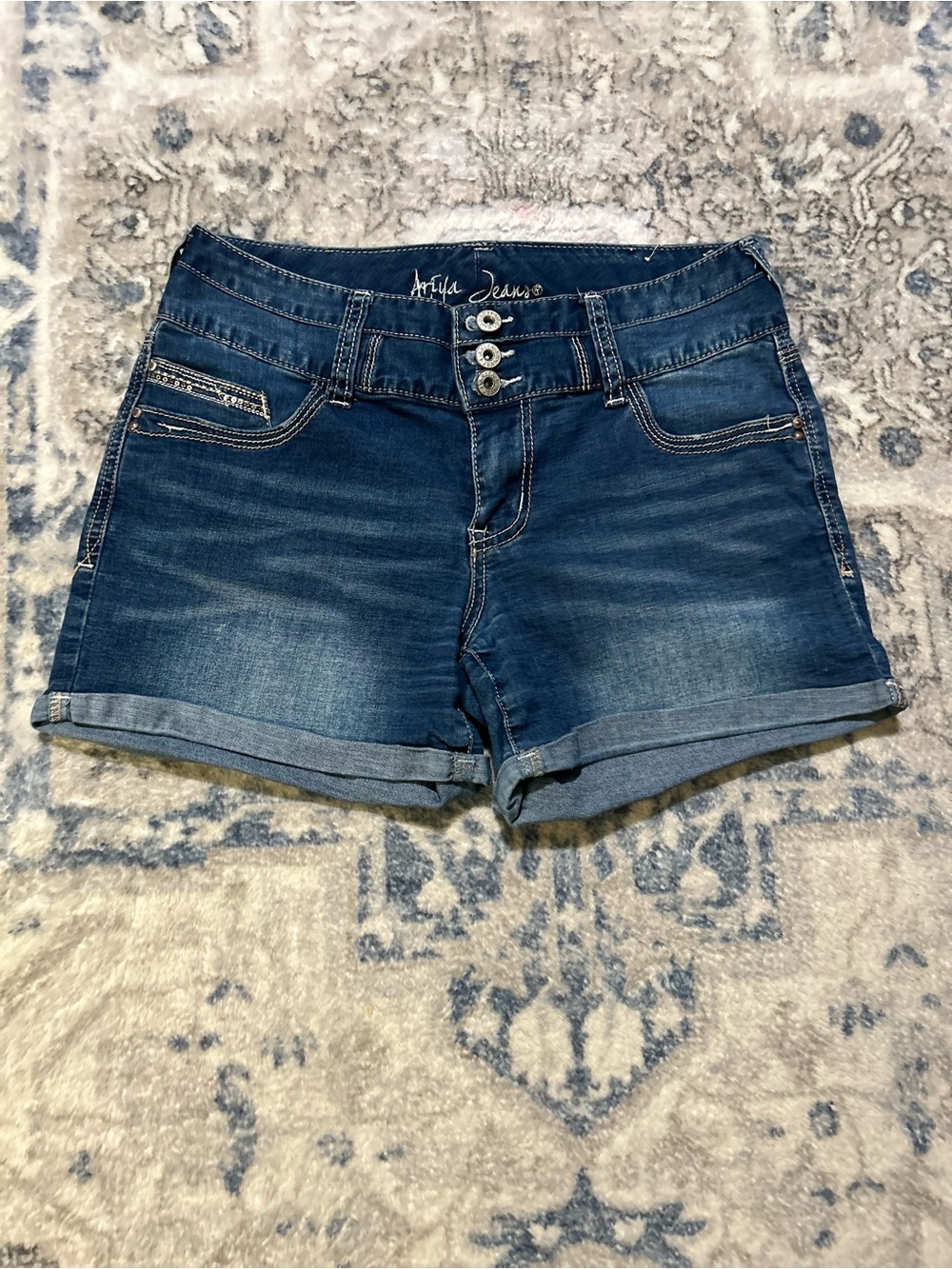 Arija Blue Denim Roll-Cuff Shorts